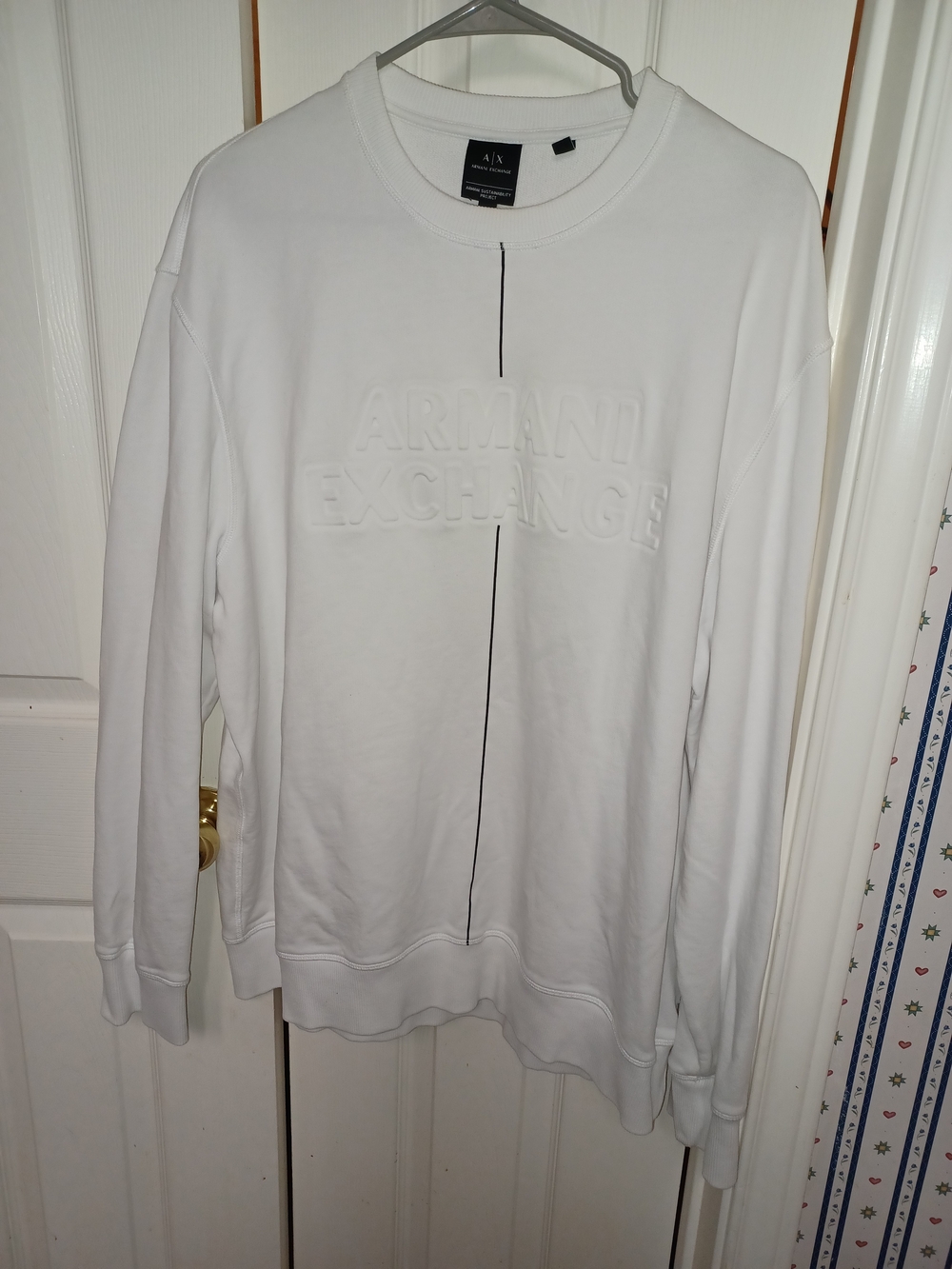 Armani Exchange White Embossed Logo Crewneck Sweater
